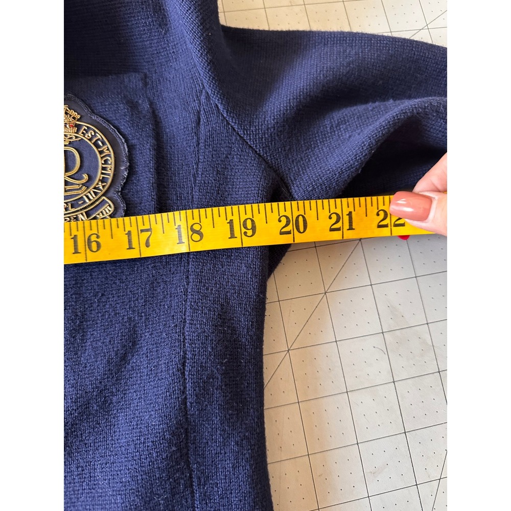 Ralph Lauren Navy Crest Emblem‎ Knit Blazer Jacket Women Gold Button Preppy - Picture 13 of 16